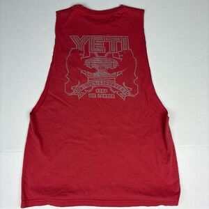 Yeti Coolers Upcycled Adult Medium Workout Tank Top Red Sleeveless Logo Pocket